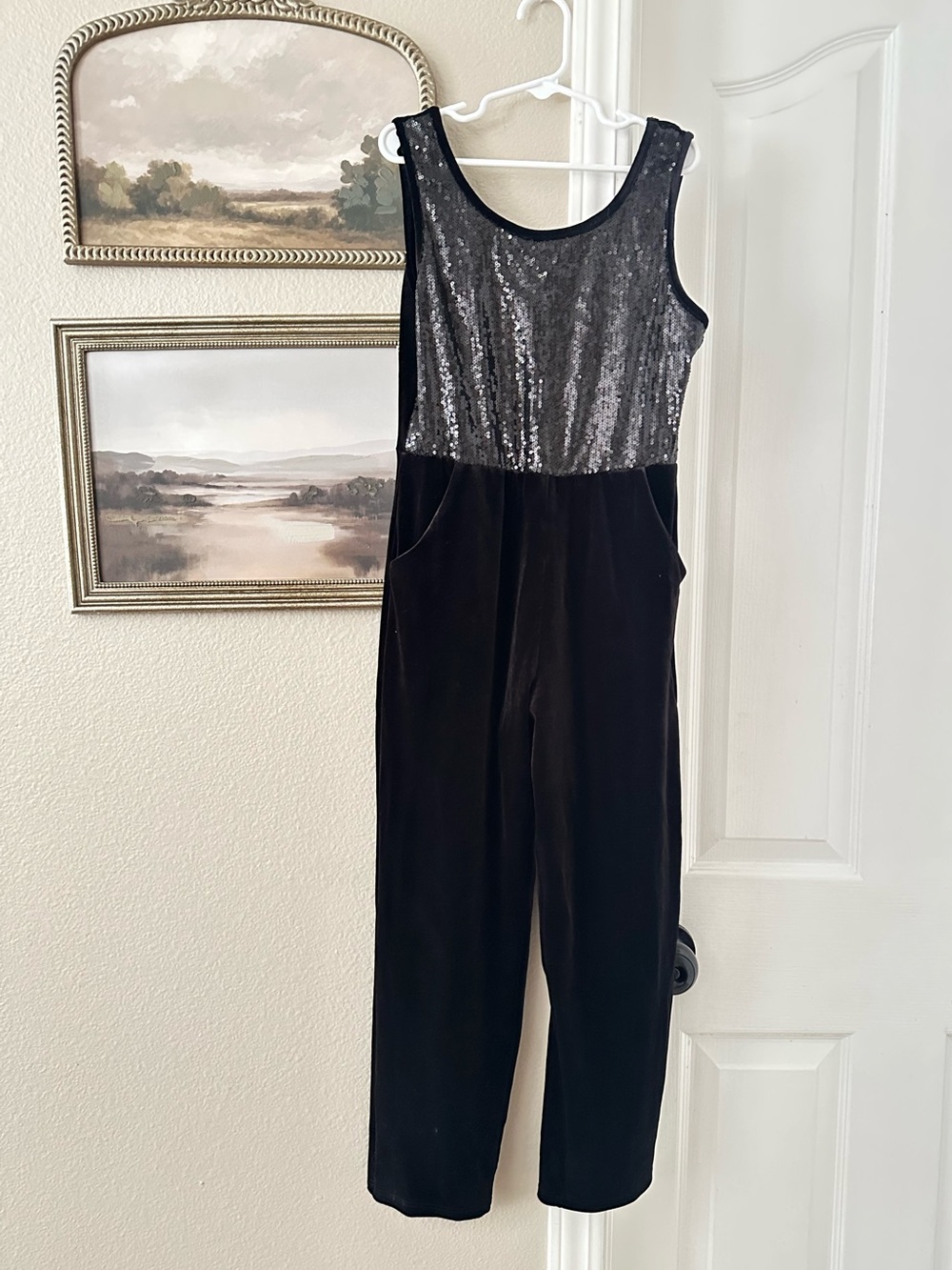 Zunie Black Sequin Velvet Jumpsuit for Kids